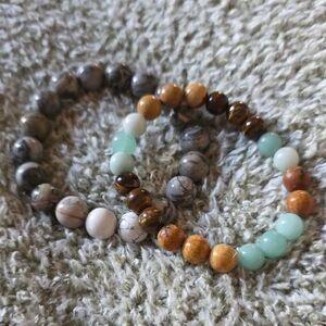 Natural Stone & Glass Beaded Bracelet Set